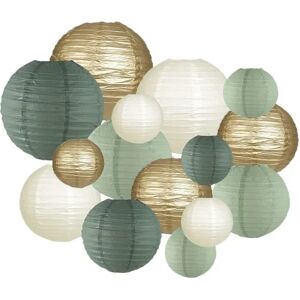 Aucun Lanterne ronde pliante en papier vert sauge, 15 pièces/ensemble, pour réception-cadeau pour bébé, anniversaire, noël, mariage, décorations de fête rustiques
