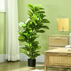 HOMCOM MCOM-Plante de Ficus Artificielle 110 cm avec 90 Feuilles, Mousse et Pot Vert