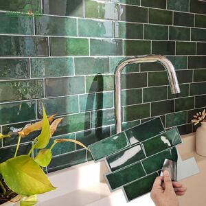 Aucun Autocollants muraux auto-adhésifs pour carrelage à motif de brique verte, panneaux imperméables résistants à la chaleur, à décoller et à coller pour le salon K, 10 pièces