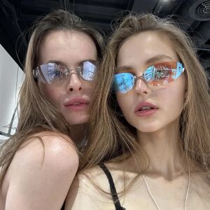 sisyphus Lunettes de soleil ovales rétro sans monture, lunettes de soleil carillon européennes et