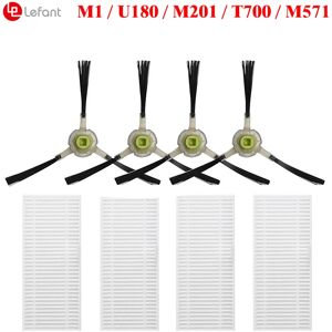 Lefant 4 brosses latérales + 4 filtres HEPA pour aspirateur Robot Left M1 U180 M201 T700 M571 OKP K8 K7,