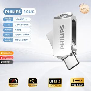 Philips 128 Go Ultra Dual Drive Go USB Type-C Flash Drive Thumb Drive Pen Drive pour le stockage de données, le partage de fichiers.