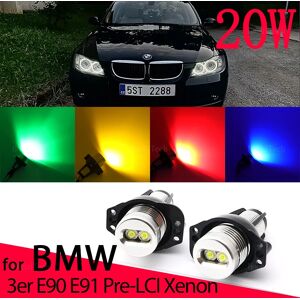 Aucun LED Angel Eye anneau marqueur lumière latérale blanc LED ampoule voiture phare pour BMW E90 E91 2005-2008 20W blanc rouge jaune bleu vert
