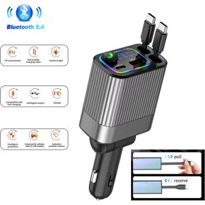 Aucun Transmetteur FM Bluetooth 5.4, chargeur de voiture rétractable 4 en 1, PD Type C, USB, charge rapide avec câble rétractable, adaptateur de chargeur de voiture