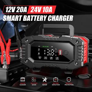 FOXSUR-Chargeur intelligent de batterie au lithium pour voiture et moto, AGM GEL, plomb-acide, veFePO4, 1 jeu, 20A, 10A, 12V, 24V