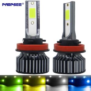 Pampsee Phare de voiture 72W 16000LM H4 H7 H1 LED H11 H8 H9 H27 881 bleu 6000K vert citron, feu antibrouillard automatique H3 9005 HB3 9006, ampoule LED 12V F2C