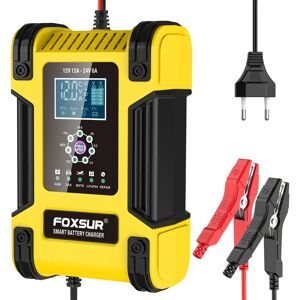Foxsur chargeur de batterie de voiture entièrement automatique 12V 12A chargeur de batterie à affichage numérique chargeurs de réparation d'impulsions de puissance acide de plomb sec et humide