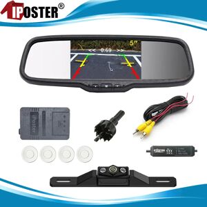 IPoster-Moniteur de rétroviseur de voiture avec clip, capteur radar de stationnement, objectif fisheye, caméra de recul de secours, noir et blanc, 5 pouces