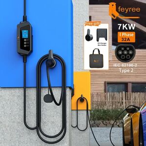 Feyree – chargeur EV Portable intelligent, câble Type 2, 32a, 7kw, charge rapide pour voiture électrique, avec réglage du courant, temps de charge