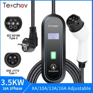 Teschev chargeur EV Portable 220V 3.5KW J1772 Type 1 IEC62196-2 Type 2 chargeur 16A chargeur à courant réglable pour voiture électrique
