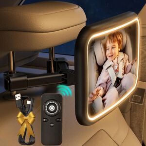 Aucun Miroir de voiture pour bébé avec lumière, bébé rechargeable 2000mAh miroir pour bébé pour siège d’auto crochet arrière clip design incassable siège d’auto miroir voiture moniteur enfant