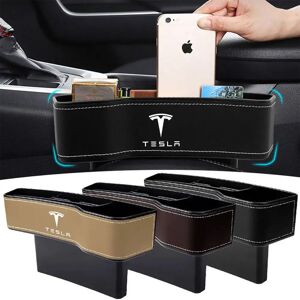 TESLA Boîte de rangement en cuir PU pour siège de voiture, trou de charge, fente automobile, téléphone,