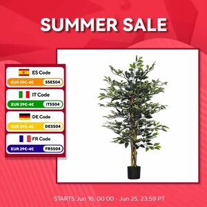 HOMCOM Artificielle Ficus avec bûches 130 cm Plante artificielle avec pots verts
