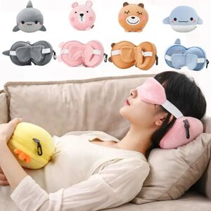 Aucun Oreiller de cou de voyage Portable 2 en 1, doux avec masque pour les yeux, couverture pour les yeux de voyage, oreiller de couchage de sieste moelleux de dessin animé