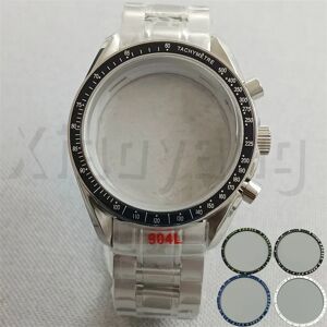 Aucun Boîtier de montre en argent VK63, 40mm, bleu, vert, noir, insertion en argent avec verre enduit pour mouvement chronographe à Quartz VK63, Bracelet en acier