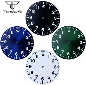 tandorio Cadran de montre pilote 38mm + aiguilles, couleur noir/bleu/vert/blanc, accessoire de montre-bracelet, marques arabes lumineuses, adapté NH35 NH36 ETA2824 PT5000