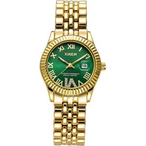 XINEW Dames grande marque montres dorées femmes filles décontracté alliage bande Simple Dourado Date montre à Quartz vert Relogios Feminino mode