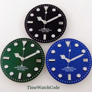BLIGER Cadran de montre noir bleu vert 29mm, aiguilles adaptées à NH35 NH36 Miyota 8215 821A DG 2813 ETA 2824 2836 PT5000 ST2130 ST1612 bleu verdâtre