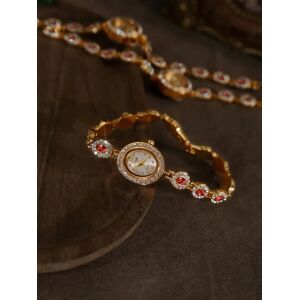 Aucun 1 pièce de nouvelle montre pour femme de luxe rétro élégante avec pierres précieuses vert émeraude incrustées de strass cadran ovale 30 m étanche simple montre pour femme décontractée adaptée à