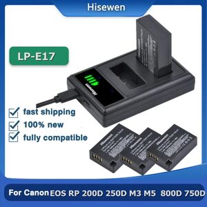 Hisewen Batterie LPE17 LP E17 LP-E17 + chargeur double USB LED pour appareils photo Canon EOS r100 RP 200D M3 M6 750D 760D T6i T6s 800D 8000D Kiss X8i