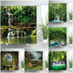 Aucun Cascade salle de bain rideaux printemps forêt parc rideau de douche vert bambou Nature paysage imperméable tissu maison baignoire décor