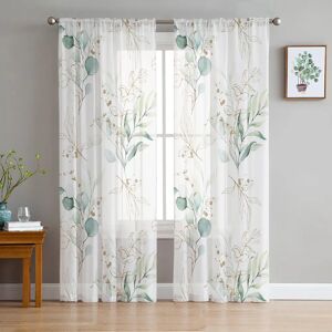 Aucun Rideaux en tulle type plante eucalyptus vert, pour fenêtre de chambre à coucher, salon, stores en organza