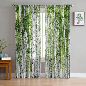 Aucun Rideaux transparents en mousseline de soie pour salon, rideau en tulle, plantes, bouleau, forêt verte, chambre à coucher, décoration de la maison, tyles de fenêtre