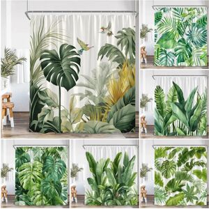 Aucun Rideau de douche Monstera à feuilles tropicales, forêt de la Jungle, feuilles vertes, plantes vertes, décorations de salle de bains, rideau de bain nordique moderne