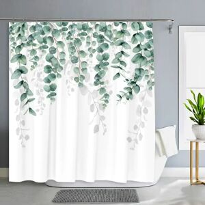 Aucun Rideau de Douche avec Plantes Vertes et Feuilles d'Eucalyptus, Aquarelle Naturelle, Motifs BotArabes Tropicaux, Décoration de Bain
