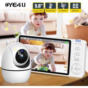 Eye4U Moniteur vidéo pour bébé de 5 pouces, avec caméra, Zoom PTZ, Protection de sécurité, caméras de Surveillance, capteur de température, berceuse