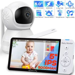 zysecurity Moniteur vidéo pour bébé Avec caméra PTZ Nanny pour enfants Écran IPS de 5 pouces Batterie 5000mAh Téléphone bébé Vision nocturne automatique Interphone bidirectionnel Enregistrement sur carte SD