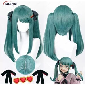 QIUQUE Perruque cosplay Anime Vampire ata ku, longue double queue de cheval verte, perruques de fête de cheveux à degré de chaleur, bonnet de perruque