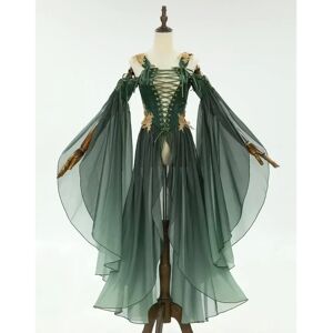 meowcos.com DAIZBELLA Costume de la Renaissance médiévale pour femme Style elfe uniquement robe verte avec manches pour déguisement de cosplay d'Halloween