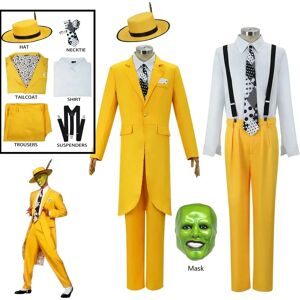 Aucun The Movie The Mask Cosplay Costume, Jim Carry, uniforme jaune, carnaval, fête, chapeau trempé, masque vert, vêtements d'Halloween