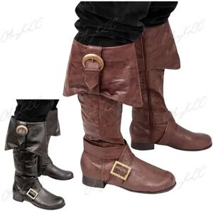 Aucun Bottes de chevalier Cosplay de soldat Pirate Viking médiéval, chaussures d'halloween à boucle pour hommes et femmes, chaussures de fête rétro à talons hauts