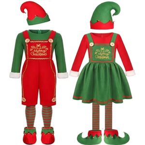 Aucun Costumes de Cosplay elfe de noël pour adultes, pour garçons et filles, vêtements verts du père noël, tenues assorties pour la famille, nouvel an, 2024