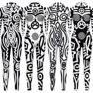 Teanoon Costume de cosplay d'Halloween pour adultes, combinaison imprimée en 3D, robot punk, art abstrait, géométrie, déguisement de phtalParty, femmes et hommes