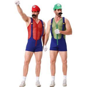 Aucun Costume de Cosplay Anime Super Luigi pour Homme, Combinaisons Creuses Rouge et Verte, Déguisement de