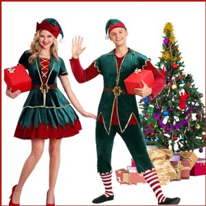 Aucun Costume d'Elfe de Noël Vert pour Femme et Homme, Vêtements de Couple Adulte, Robe de Père Noël, Costumes de Spectacle sur Scène, ixde Carnaval, Cosplay
