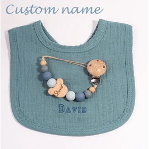Aucun Ensemble de bavoirs et de chaîne de sucette personnalisés pour bébé, nom brodé personnalisé, serviette de salive en coton pour bébé, bavoir de baptême, cadeaux de réception-cadeau pour bébé