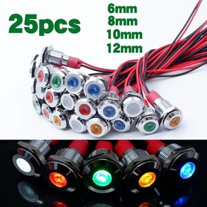 Aucun Indicateur d'avertissement LED en métal, 25 pièces, 6/8/10/12mm, lampe de signalisation pilote avec fil rouge bleu blanc vert Orange 5V 12V 24v 220V ﻿