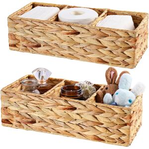 Aucun Panier de rangement tissé à la main à 3 sections, panier de rangement en osier jacinthe d'eau,