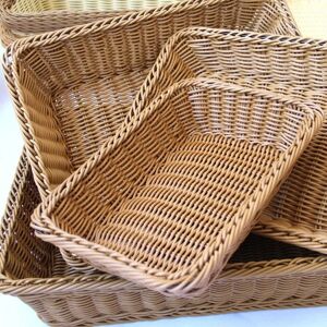 Aucun Panier en osier Imitation rotin tissé à la main, boîte de rangement rectangulaire, panier à pain