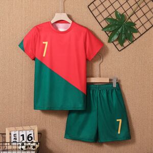 BOQU 2024 Les jeunes et les enfants Patchwork rouge et vert document NO. Ensemble de sport de football, 7 ATIONS, ovski, séchage rapide