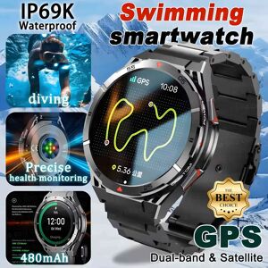 OUIO 2025 nouveau double bande satellite GPS SmartWatch hommes IP69 10ATM étanche 1.43 ''AMOLED écran boussole fréquence cardiaque BT appel SmartWatch