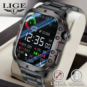 LIGE 2024 SOS Bluetooth appel Smartwatch 3ATM étanche militaire Sports de plein air montre intelligente 1.96 ''écran HD hommes Bracelet de santé