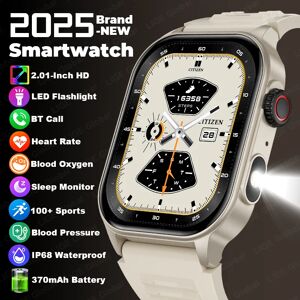 LIGE 2025 nouvelle montre intelligente lampe de poche LED 2.01 "HD grand écran Bluetooth appel fréquence cardiaque pression artérielle en plein air Smartwatch hommes