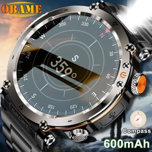 OBAME 2025 montre intelligente extérieure hommes 600mAh lampe de poche LED SmartWatch boussole Bluetooth appel fréquence cardiaque 5ATM IP68 étanche Smartwatch