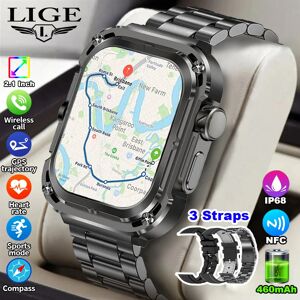 LIGE 2025 nouveau traqueur GPS montre intelligente boussole NFC 460 mAh batterie 2.1 ''écran HD hommes Smartwatch militaire montres de sport de plein air