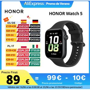 Global Version HONOR Watch 5 Smartwatch Suivi GPS précis Scan rapide de la santé Grand écran de 1,85 pouces Jusqu'à 15 jours d'autonomie de la batterie Prise en charge GPS IP68